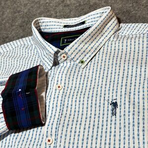William Murray Shirt Mens XL White Blue Beer Mug Print Performance Golf Preppy